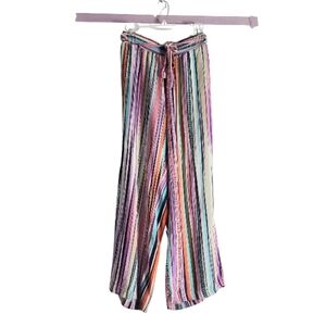 Lili Sport 1XL Colorful Striped Fabric Pants 100% Rayon Elastic Front Tie Waist